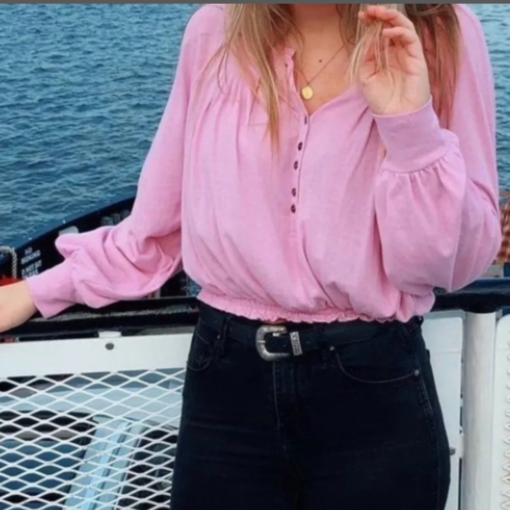 Free people pink long sleeve button up blouse Sz XS